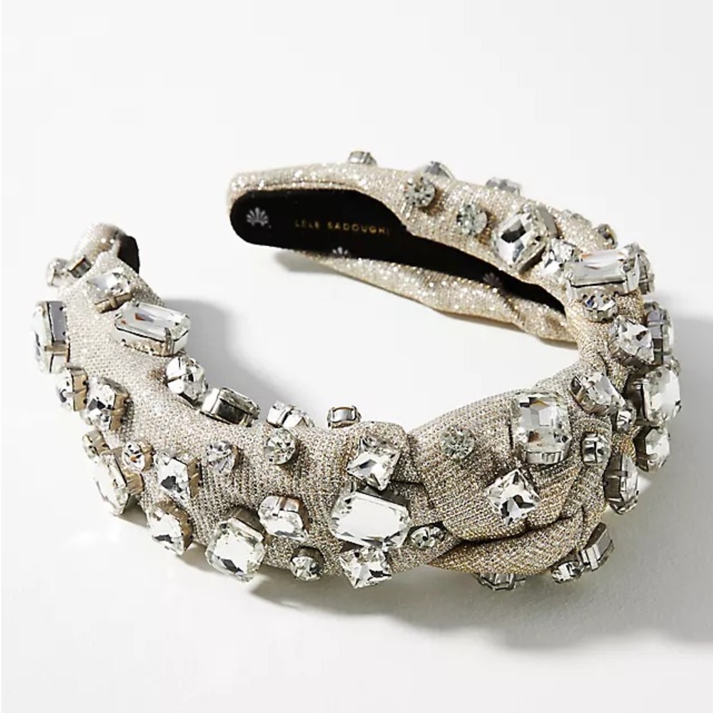 Lele Sadoughi Silver Rectangle Crystal Knotted Headband